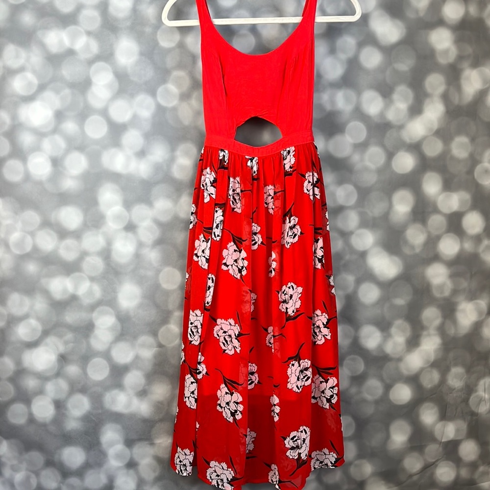 Abercrombie & Fitch women’s red floral chiffon midi dress. Size XS